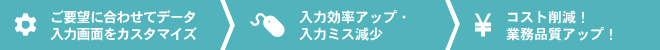 ご要望に合わせてデータ入力画面をカスタマイズ 入力効率アップ・入力ミス減少 コスト削減！業務品質アップ！